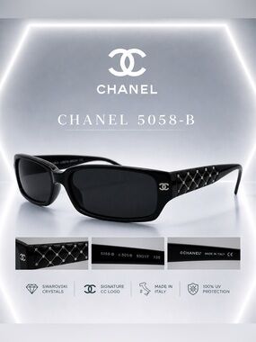 Rare Chanel 5058-B sunglasses-quilted Swarovski crystal-arms—hard-to-find design